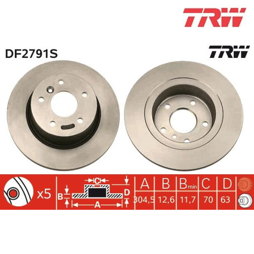Brake disc trw df2791s - df2791s, for