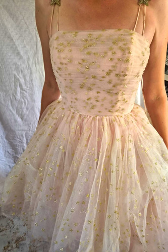 Beige tulle glitter ball - tulle,