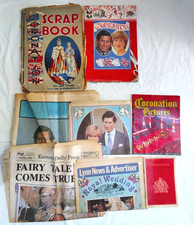 Job lot Royal Memorabilia: Scrapbook, Newspapers, Coronation, Elizabeth, Charles