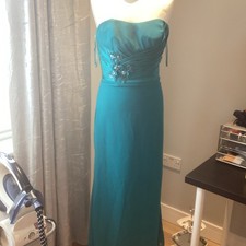Hilary Morgan teal blue green Embellished strapless Evening Dress UK 6/8 32 in 