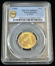 1906 PCGS MS 63 Britain 1 Full Sovereign 0.9170 Fineness Gold 7.9881g Edward VII