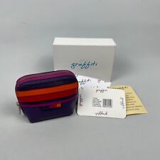 Graffiti Purse Wallet Coin Pouch Purple Pink Leather Zip Up Striped Pattern