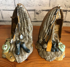 Arty Vintage Fishing Row Boat Tackle Nautical Fisherman Bookends