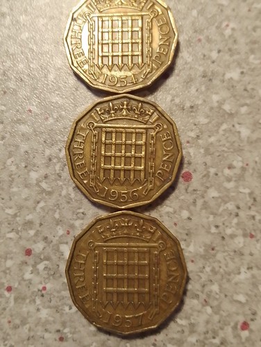 1950s qeii threepenny - 3x,