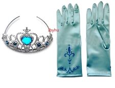 UK Stock New Elsa Snow QUEEN Party COSTUME Pale Blue Gloves+ Crown w/ 5 Crystal