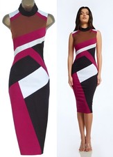 KAREN MILLEN ❤ CLASSIC BLACK RED COLOUR BLOCK PENCIL WIGGLE MIDI DRESS ❤ UK 10