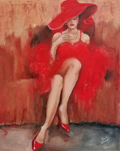 Woman with red hat - ,, original