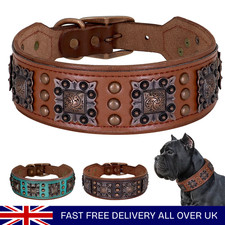 Wide Luxury Leather Studded Pet Dog Collar Heavy Duty Pitbull Rottweiler Large