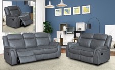 Grey Leather Gel Recliner 3 Seater 2 Seat or Armchair Sofa Suite - CLIFTON