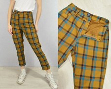 High Waisted Check Pants Tartan - Capri Trousers Carrot Leg Tapered - All Sizes