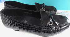 LADIES SLIP ON SHOES Brevitt Black Patent & Suede Bow Size 5 Heel Hardly Worn