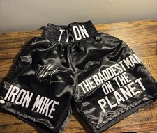 Mike Tyson Signed Custom Black Baddest Man Boxing Trunks JSA QR Hologram