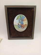 Miniature Handpainted Fox Hunting Copper Enameled  Oval Picture Framed W. Godwin