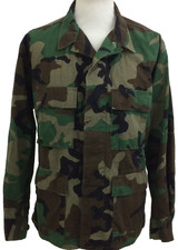 EX Army Men's Jacket Size L Short Green Camo Collar Pockets Buttons Used F1