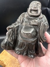 Crystal Buddhas Silver Obsidian Carving Buddha Healing Gemstone Large 3969