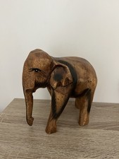Vintage Hand-Carved Wooden Elephant Statue – Indian Artisan Craft – Rustic Charm