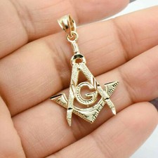 1 3/8" Diamond-Cut Square & Compass Masonic Pendant Real Solid 10K Yellow Gold