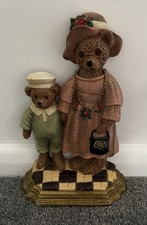 Large Vintage Heavy Cast Iron Teddy Bear Door Stop Mother And Son Cute Decor
