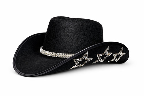 Black cowgirl hat - hat, rhinestone
