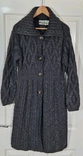 Aran Crafts Womens Dark Grey Chunky Knitted 100% Merino Wool Long Cardigan Large