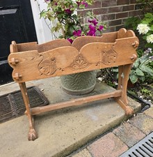 Vintage Wooden Plant Stand Trough Planter Floral Carving Lions Paw Rustic Cottag