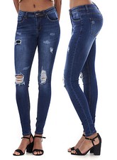 WOMENS RIPPED JEANS DISTRESSED FADED SLIM FIT LADIES SKINNY DENIM SIZES 6 TO 14.