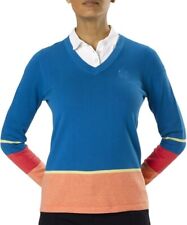 IJP Ian Poulter Pima Cotton Ladies Golf V Neck Jumper 10,12,14,16 Blue Peach New