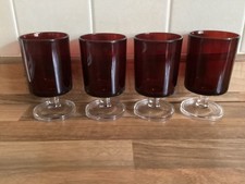 4 x Retro 70’s Luminarc Ruby Red Glasses Wine Sherry Christmas Dinner Table 10cm