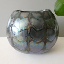 Vintage Purse Vase Iridescent Lustre Glaze Retro Kitsch Ocean Sea Shell Metallic
