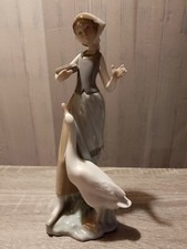 Vintage LLADRO  Porcelain GIRL FEEDING GOOSE -  small amount of damage.