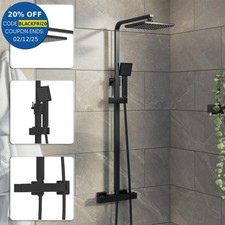 Bathroom Mixer Shower Thermostatic Dual Head Square Rainfall Handset Matte Black