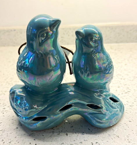 Blue glossy ceramic bird - blue,