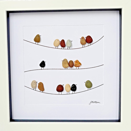 Bird family pebble art - bird,