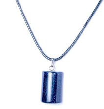 1x Gemstone Natural Stone Half Cylinder Pendant Black Cord Necklace