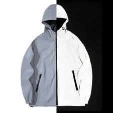 Men's Reflective Jacket Women Hip Hop Streetwear Night Shiny Hooded Casual Coats