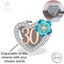 30th Birthday Charm Genuine 925 Sterling Silver -Personalised / Engraved 30 Year