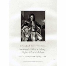 SIDNEY GODOLPHIN Earl of Godolphin; 1st Lord of Treasury - Antique Print 1829