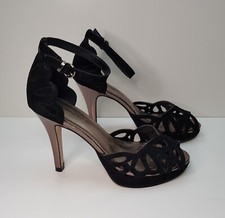 PHASE EIGHT SIZE 4UK EUR37 WOMENS BLACK SUEDE HIGH STILETTO HEEL SANDALS SHOES