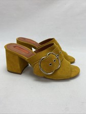 Topshop Mustard Suede Buckle High Block Heel Mules Shoes UK Size 5 EU 38 NEW
