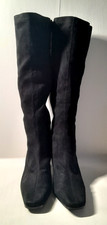 Womens Lotus Black Knee Length Faux Suede Heel Boots UK 4