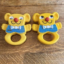 Matchbox Baby Bear Rattles Pair Yellow Teddy Squeaky Collectible 1983 Vintage