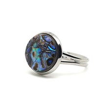 Paua Ring Rainbow Abalone Natural Shell Cocktail Boho Silver Plated Adjustable