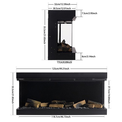 Side media electric fire - 3-side,