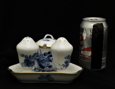 5 pc Royal Copenhagen Ceramic Salt & Pepper , Tray Mustard Pot Blue Floral Style