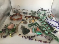 Amethyst, polished Stone, glass, hematite, jade - jewellery bundle