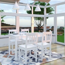 White Solid Wooden Dining White Table and 4 Chairs Sets Living Room Furniture