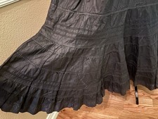 Antique 1890’s-1900’s Black Sateen Long Underskirt Pintuck Flounce Petticoat S/M