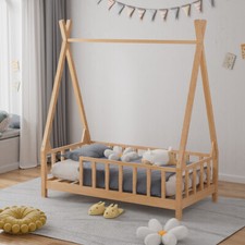 Kids Single Floor Beds Pine Wood House Bed Frame Toddler Children Bedstead Cabin