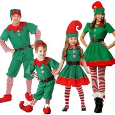 Adult Kids Christmas Elf Cosplay Costume Xmas Perform Clothes Fancy Dress Santa 