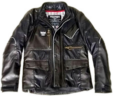BARBOUR TRIUMPH MOTORCYCLES LEATHER BIKER JACKET - L - SUPERB QUALITY COST £395